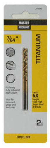 Master Mechanic 293480 Titanium Coated Jobber Length Drill Bit, 7/64" x 2-5/8"