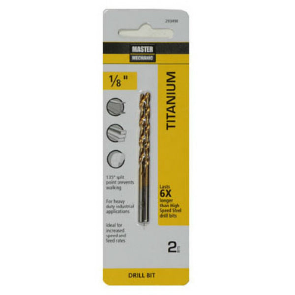 Master Mechanic 293498 Titanium Coated Drill Bit, 1/8" x 2-3/4", 2 Pack