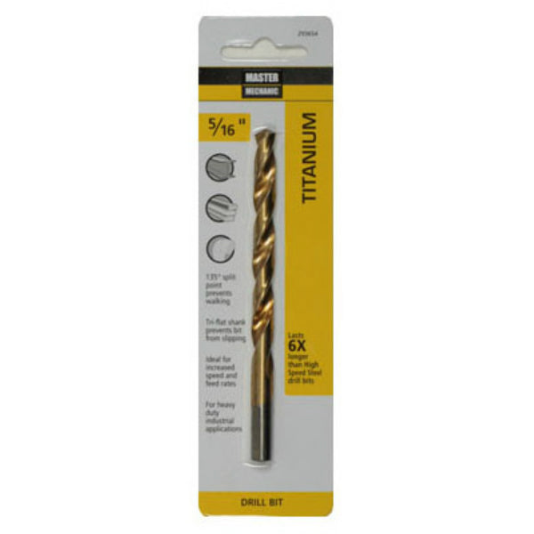 Master Mechanic 293654 Titanium Coated Drill Bit, Straight Shank, 5/16" x 4-1/2"
