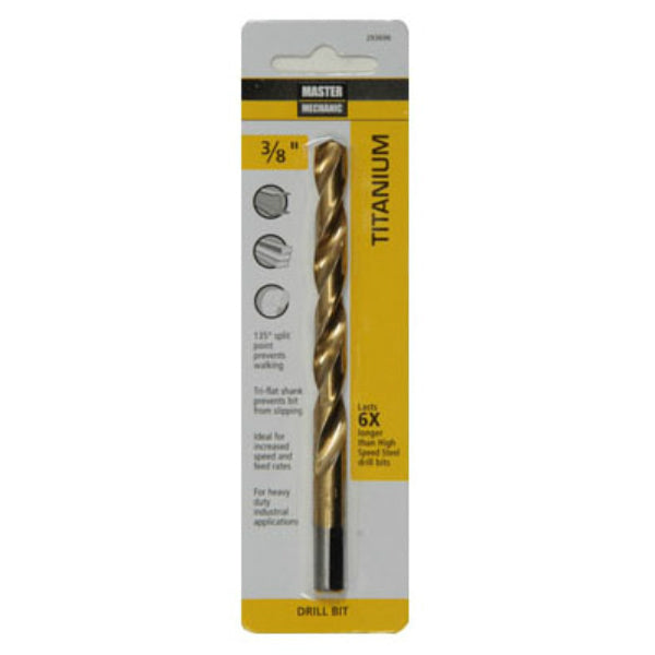 Master Mechanic 293696 High Speed Steel Titanium Coated Drill Bit, 3/8" x 5"
