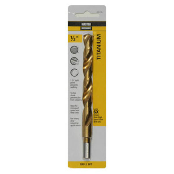 Master Mechanic 295170 Titanium Coated Drill Bit, 3/8" Shank, 1/2" x 6"