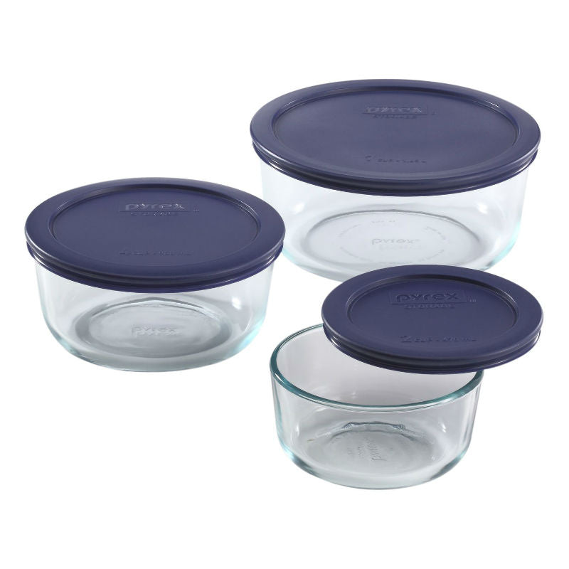 Pyrex 6010170 Round Glass Food Storage Set, 6-Piece