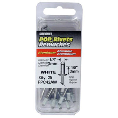 Surebonder® FPC42AW Short Aluminum White Rivet, 1/8" Dia., 25-Pack