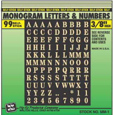 Hy-Ko MM-1 Self-Stick Monogram Letters & Numbers, 3/8", Gold On Black
