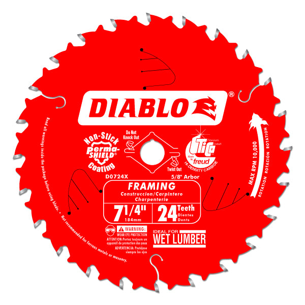 Diablo D0724A Carbide Tipped Decking & Framing Saw Blade, 7-1/4" x 24 Tooth
