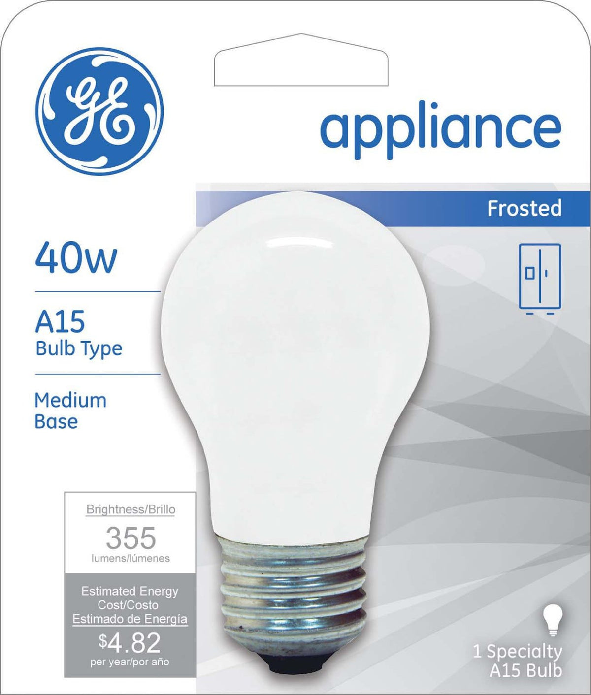 GE Lighting 27495 Medium Base A15 Appliance Light Bulb, 40W, 120V, Frosted