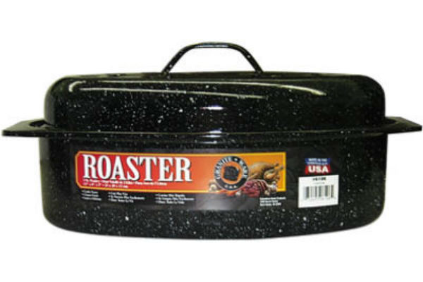 Granite-Ware 6106-2 Porcelain-On-Steel Covered Oval Roaster, Black, 13"