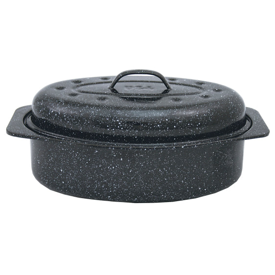 Granite-Ware 6106-2 Porcelain-On-Steel Covered Oval Roaster, Black, 13"