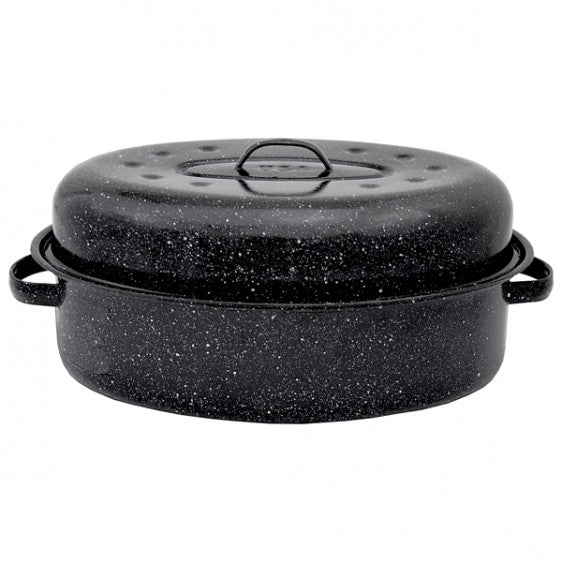 Granite-Ware® 0508-6 Porcelain-On-Steel Covered Oval Roaster, Black, 15"