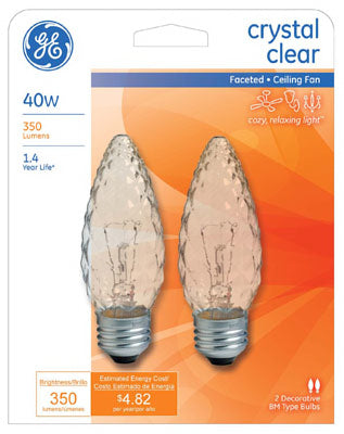 GE Lighting 40891 Decorative B13 Faceted Ceiling Fan Bulb, Crystal Clear, 40W, 2-Pack