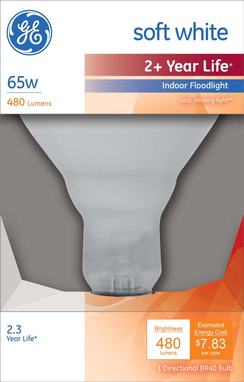 GE Lighting 47683 Indoor Reflector R40 Floodlight Bulb, Soft White, 65W