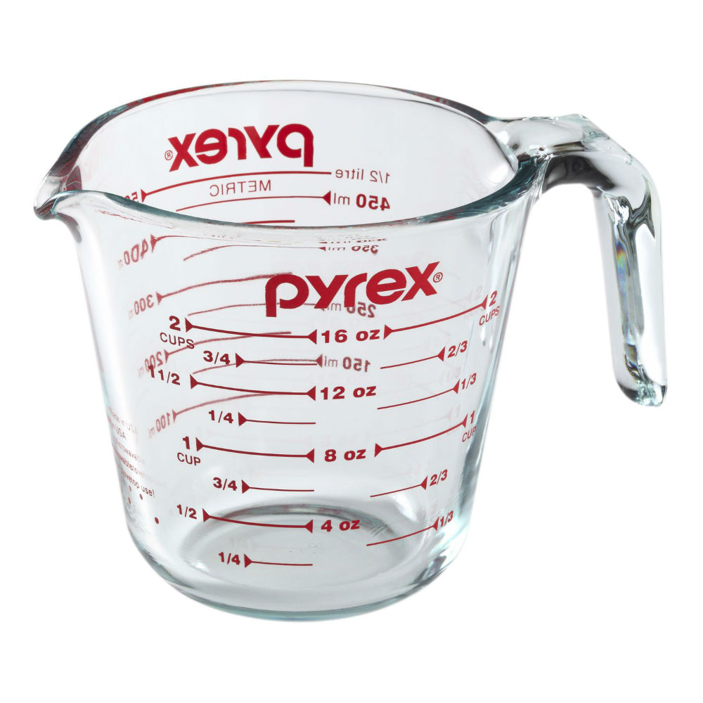 Pyrex 6001075 Clear Glass Measuring Cup with Red Markings, 16 Oz