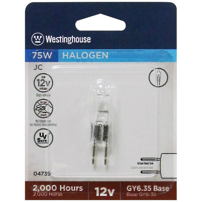 Westinghouse 04739 Bi-Pin Base T-4JC Halogen Low Voltage Light Bulb, 75W, 12V, Clear