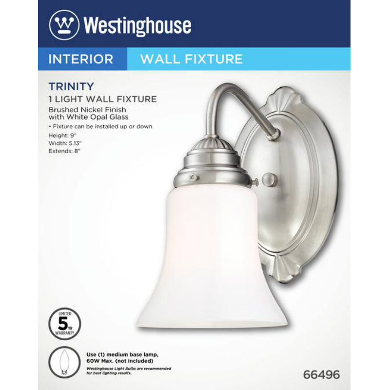 Westinghouse 66496 One-Light Interior Wall Fixture, Brushed Nickel