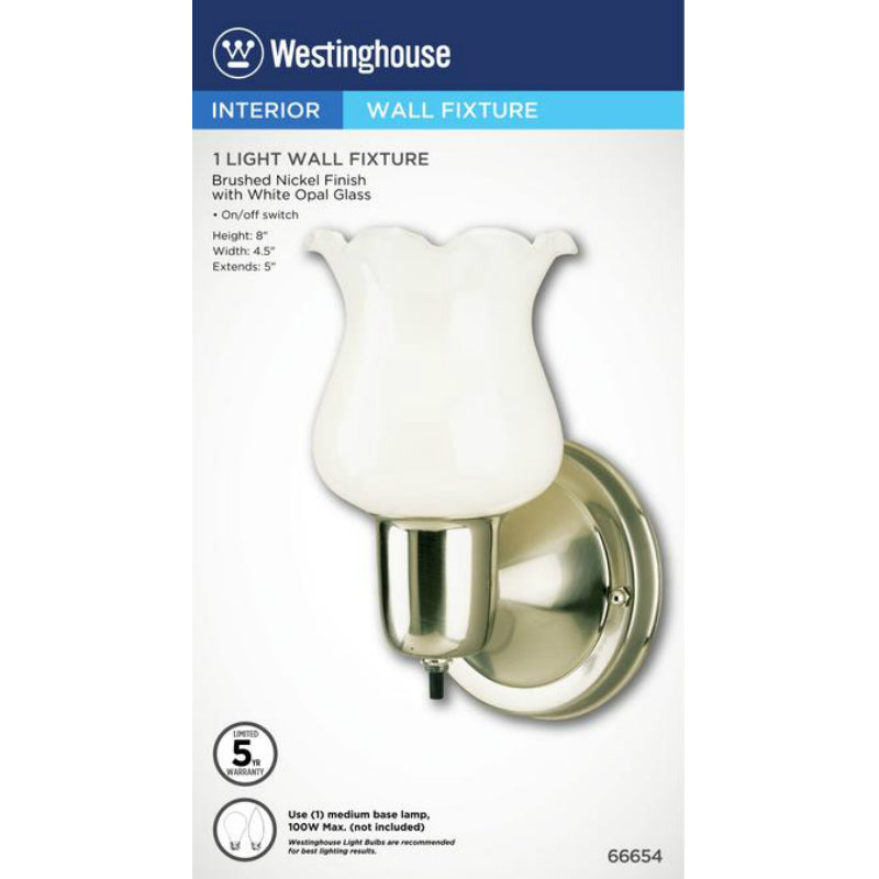 Westinghouse 66654 One Light Indoor Wall Fixture, Brushed Nickel
