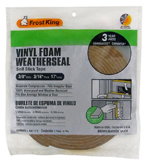 Frost King V443BH Foam Weather-Strip Tape, 3/8" x 3/16", Brown