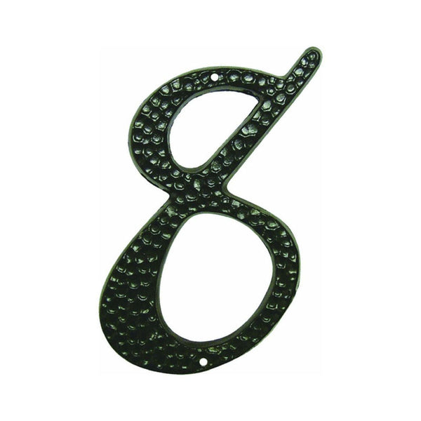 Hy-Ko DC-3/8 Die-Cast Aluminum Number 8 Sign With Nails, 3-1/2", Black