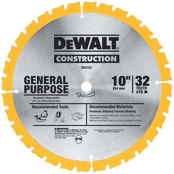 DeWalt® DW3103 Series 20 General Purpose Saw Blade, 5/8" Arbor, 10", 32 Teeth