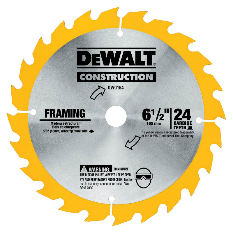 DeWalt® DW9154 Construction Woodcutting Carbide Blade, 24 Tooth, 6-1/2"