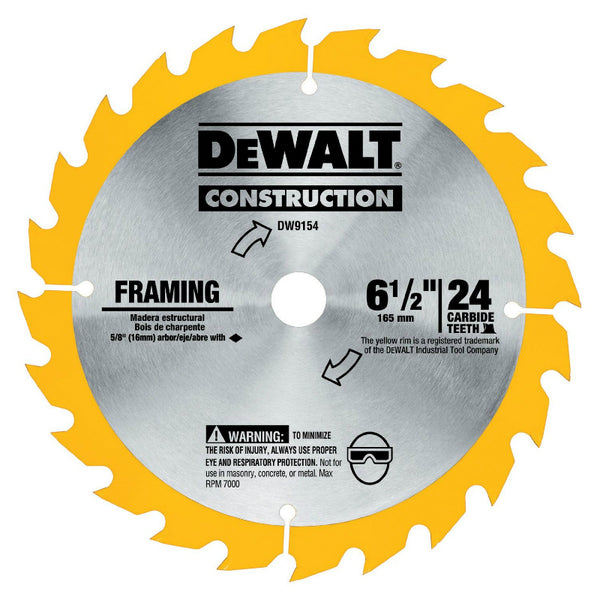 DeWalt® DW9154 Construction Woodcutting Carbide Blade, 24 Tooth, 6-1/2"
