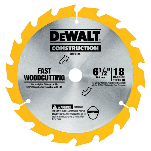 DeWalt® DW9155 Construction Framing Saw Blade, 18 Tooth, 6-1/2"