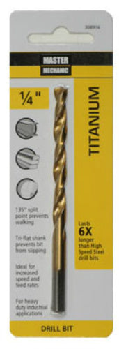Master Mechanic 308916 Titanium Coated Jobber Length Drill Bit, 1/4" x 4"