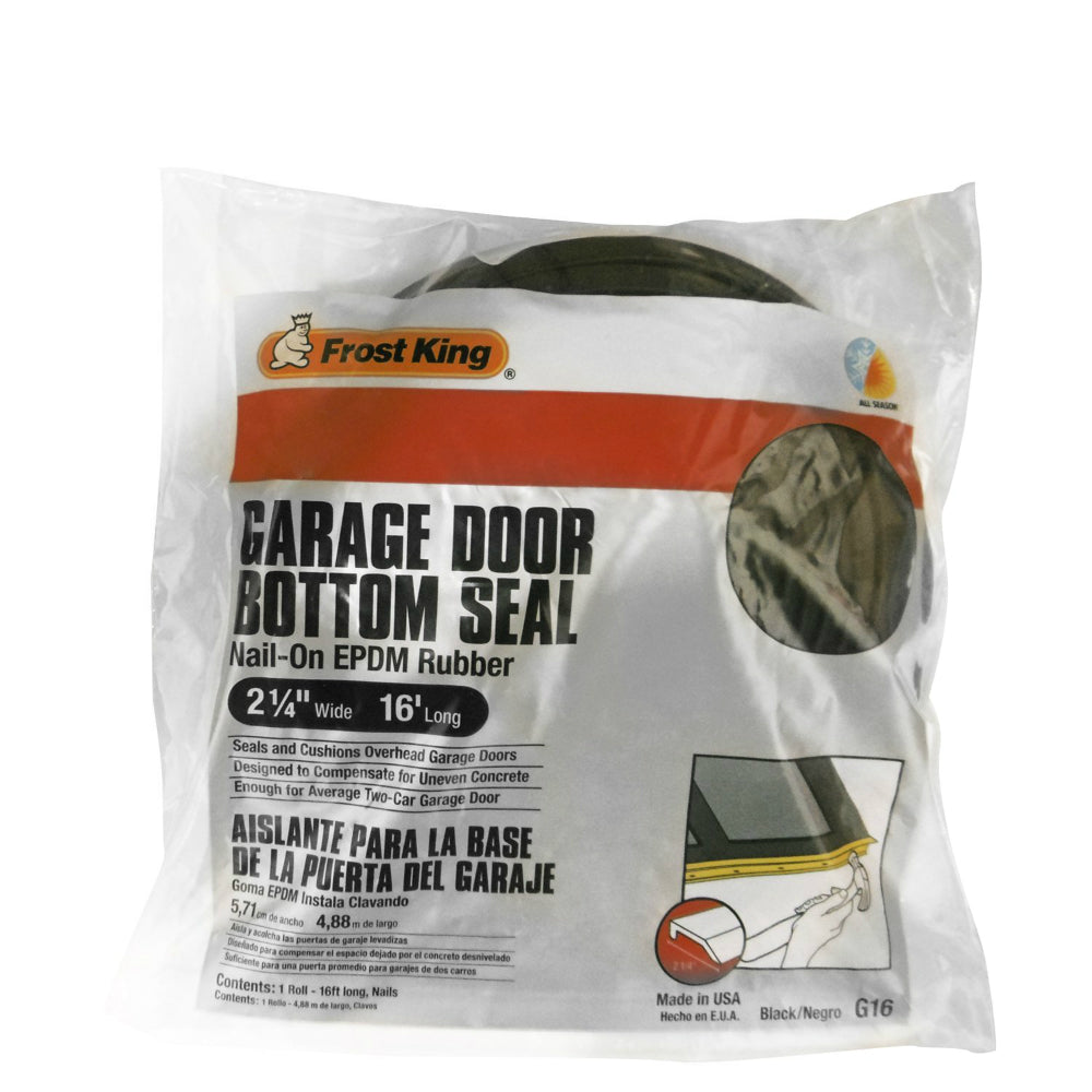 Frost King® G16H Nail-On EPDM Rubber Garage Door Bottom Seal, Black, 2-1/4"x16'