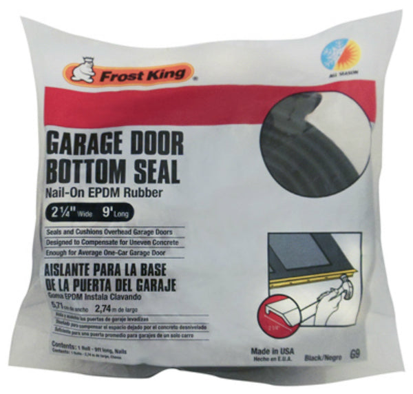 Frost King® G9H Nail-On EPDM Rubber Garage Door Bottom Seal, Black, 2-1/4"x9'