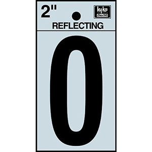 Hy-Ko RV-25/0 Reflective Adhesive Vinyl Number 0 Sign, 2", Black/Silver