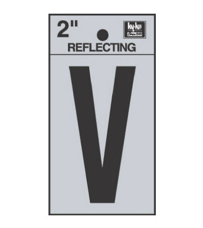 Hy-Ko RV-25/V Reflective Adhesive Vinyl Letter V Sign, 2", Black/Silver