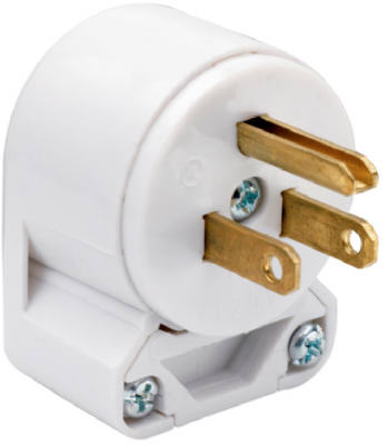Pass & Seymour Angle Plug, 15A, 125V, White
