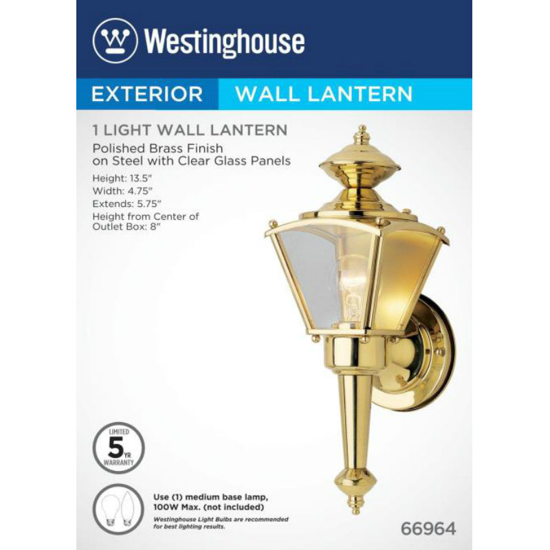 Westinghouse 66964 One-Light Coach Wall Lantern with Tail, Polished Brass