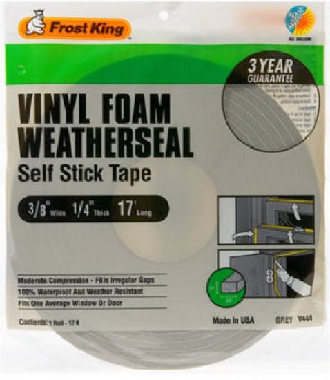 Frost King V443H Vinyl Foam Weather-Strip Tape, 3/8" x 1/4", Gray