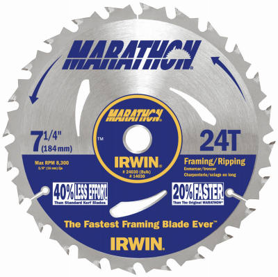 Irwin Tools 24030 Carbide Tipped Marathon® Circular Saw Blade, 7-1/4", 24T