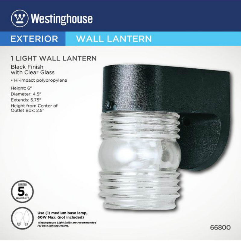 Westinghouse 66800 One-Light Exterior Wall Lantern, 4-1/2", Black Finish
