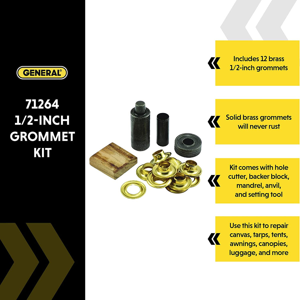 General Tools 71264 Utility Grommet Kit w/ 12 Solid Brass Grommets, 1/2"