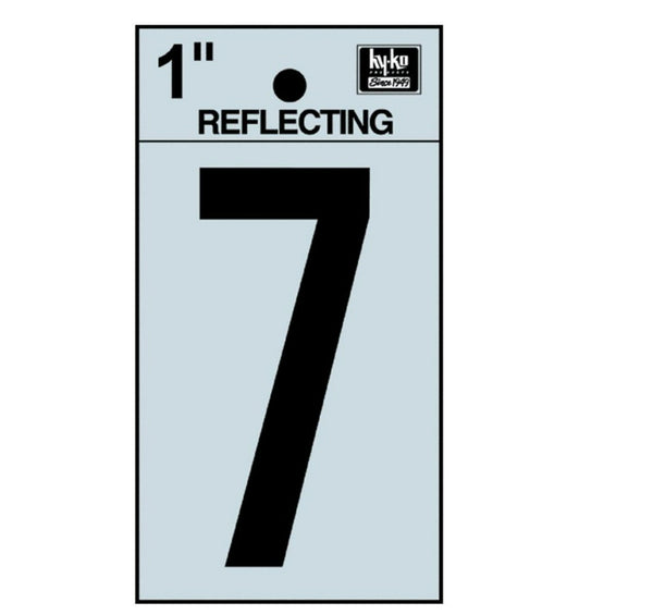 Hy-Ko RV-15/7 Reflective Adhesive Vinyl Number 7 Sign, 1", Black/Silver