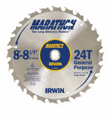 Irwin Tools 14050ZR Carbide Tipped Marathon® Circular Saw Blade, 8-1/4", 24T