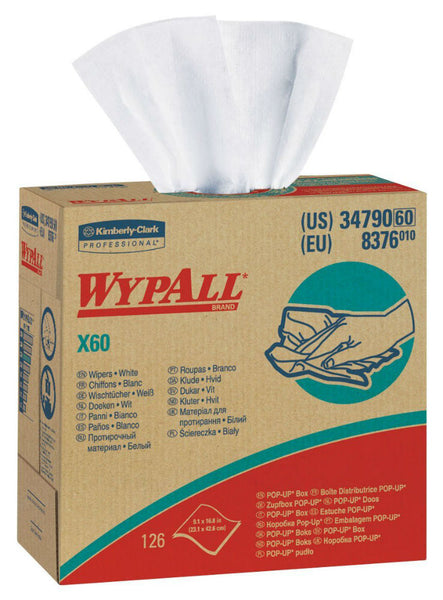 WypAll® X60 34790 Reinforced Wiper, White, 9.1" x 16.8", 126 x 10 Count
