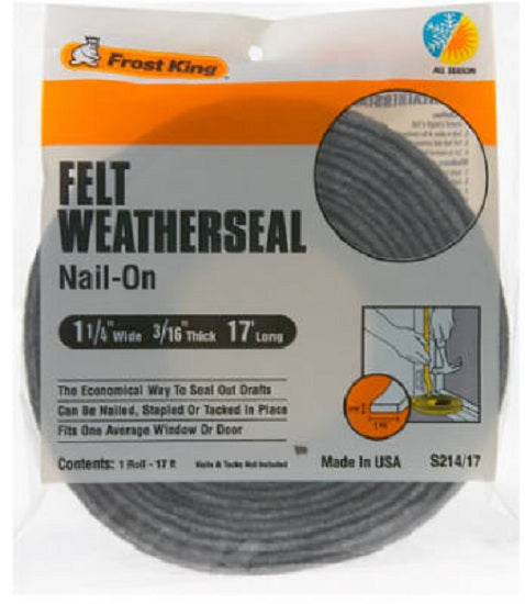 Frost King S214/17H Multi-Purpose Felt Weather-Strip, 1-1/4" x 3/16", 17'