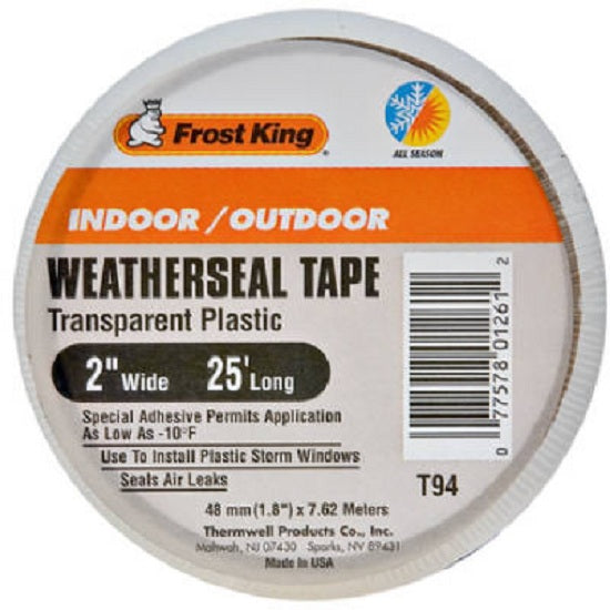 Frost King T94H Indoor & Outdoor Weatherproofing Tape, Transparent Plastic, 2" x 25'