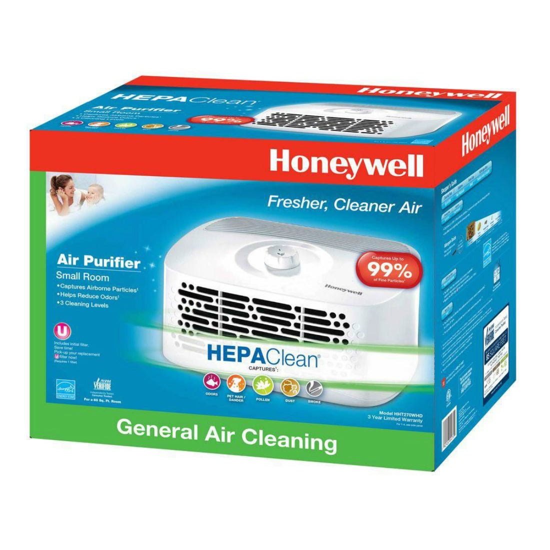 Honeywell HHT270W HEPAClean Portable Tabletop Air Purifier, 3 Cleaning Levels