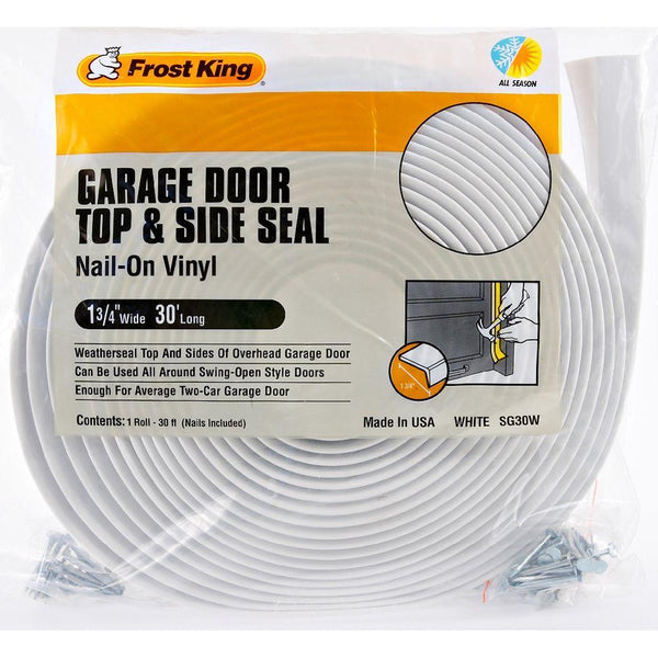 Frost King SG30WH Plastic Garage Door Side & Top Weatherstrip Kit, White, 1-3/4"x30'