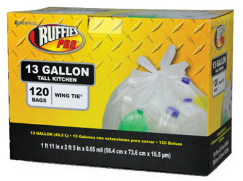 Ruffies Pro® 1124915 Tall Kitchen Recycling Bags, 13 Gallon, Clear, 120-Count