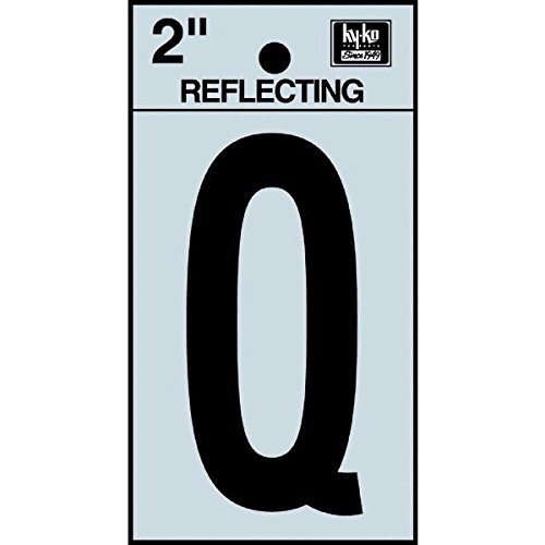 Hy-Ko RV-25/Q Reflective Adhesive Vinyl Letter Q Sign, 2", Black/Silver