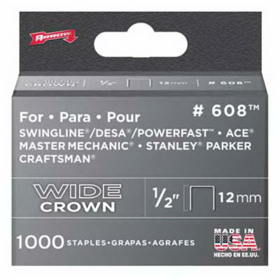 Arrow Fastener 60830 Wide Crown Heavy Duty Staple, 1/2", 1000-Pack