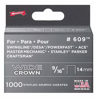 Arrow Fastener 60930 Wide Crown Heavy Duty Staple, 9/16", 1000-Pack