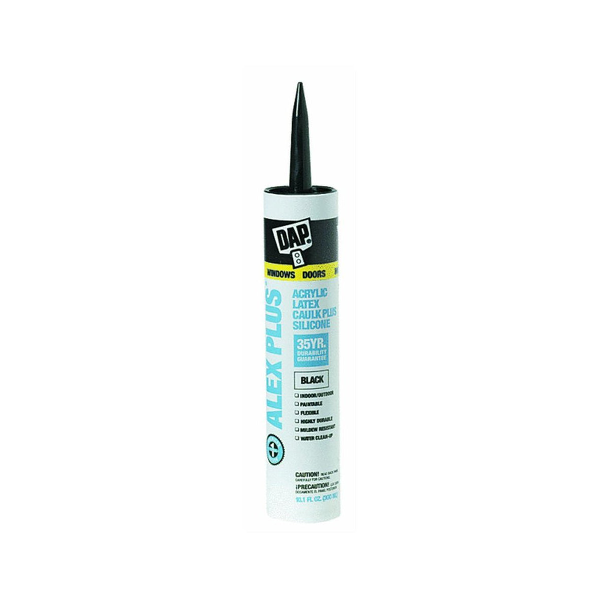 Dap® 18126 Alex Plus® Acrylic Latex Caulk Plus Silicone, 10.1 Oz, Black