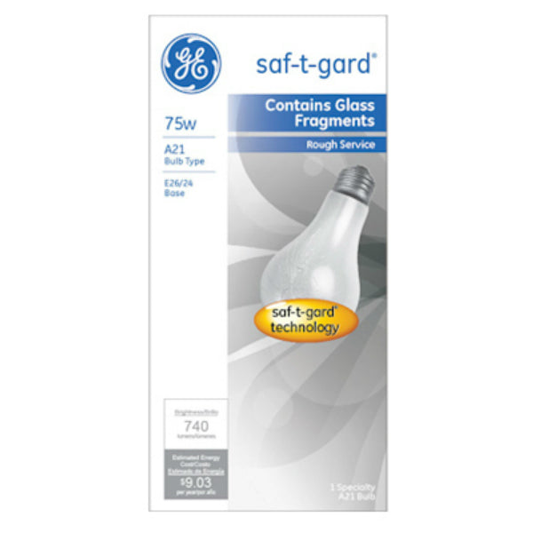 GE Lighting 46895 Saf-T-Gard® A21 Rough Service Bulb with Teflon® Coating, 75W