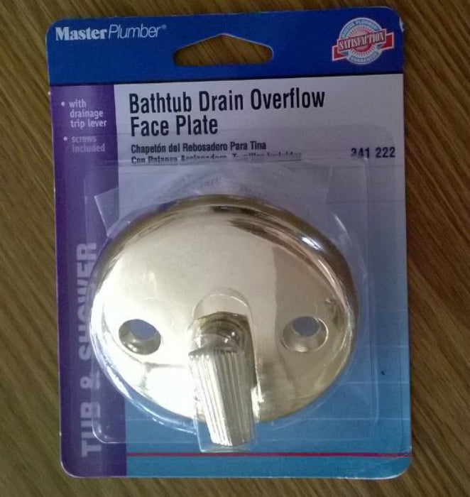 Master Plumber 341-222 Bathtub Drain Overflow Face Plate, Polished Brass